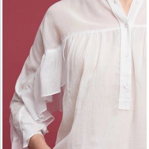 Anthro Maeve Mischa Ruffle Sleeve Blouse Popover